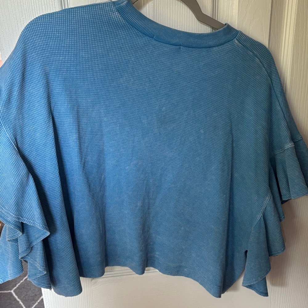 Blue Ruffle Sleeve Top- Altar’d State - Picture 7 of 7
